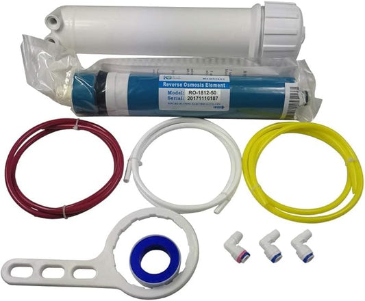 Huining Reverse Osmosis Membrane 50GPD-1812/2012 RO Membrane Housing Kit with 1/4 Quick Connector,Check valve,Water Pipe,Wrench Whole Set for Residential Household Hospital Water Filtration System