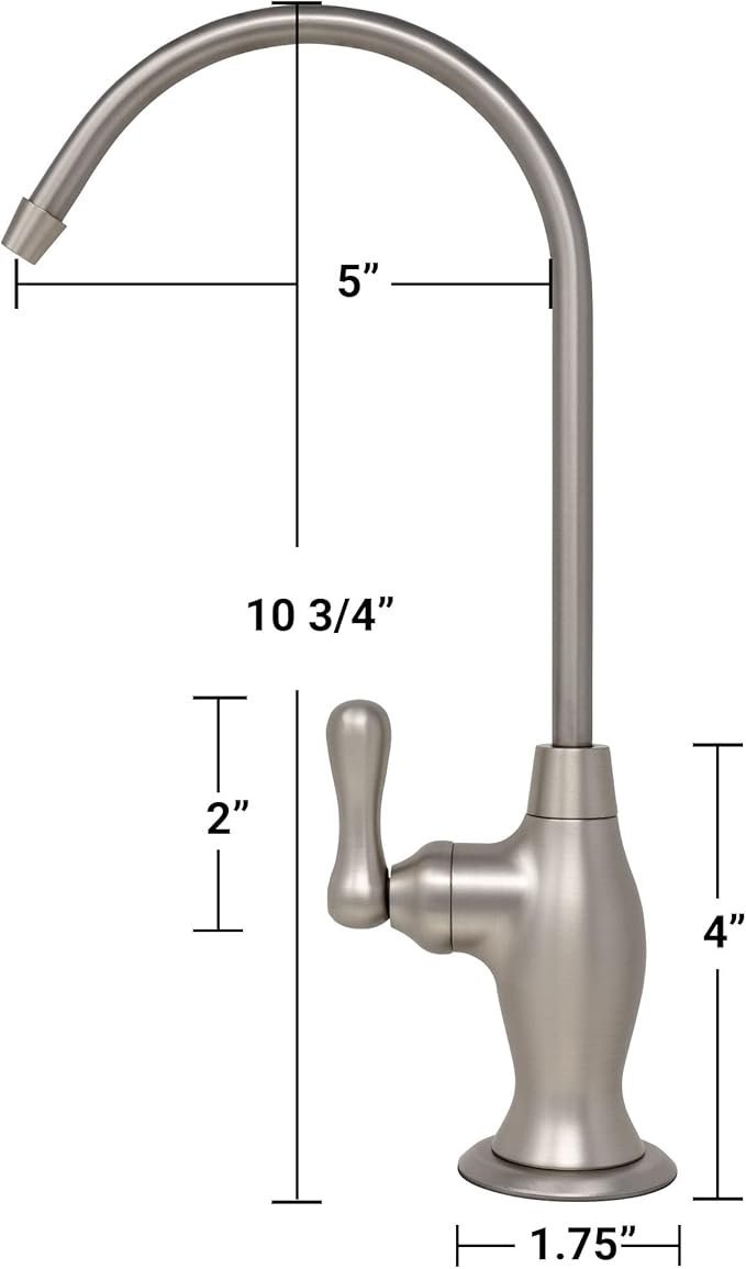 Non-airgap RO Faucet Reverse Osmosis Drinking Water Filtration System Water Dispenser Spout (Satin Nickel). Vase Style with Faucet Wrench RO-FW148. NSF Certified.