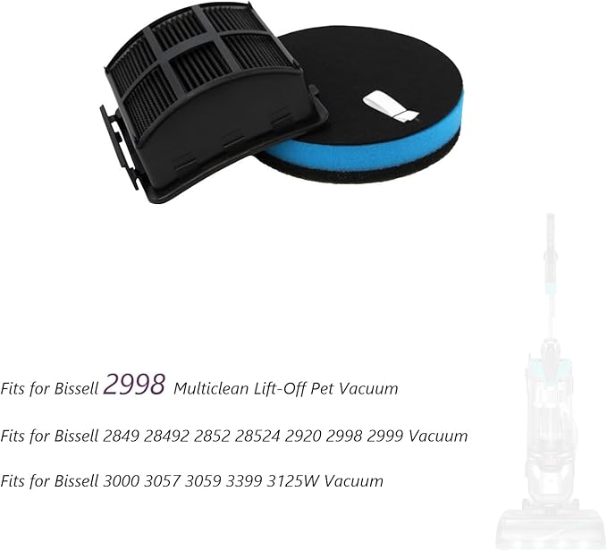 2-Pack Replacement Filter Set for Bissell 2998 Multiclean Lift-Off Pet Vacuum, Compatible with Bissell 2998 2999 2849 28492 3000 3057 28524 2920 3059 3399 2852 3125W Vacuum, Part# 1625641