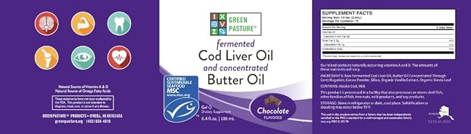 Green Pasture Butter Oil/Fermented Cod Liver Oil Blended Gel - 6.4 oz.- (Chocolate)