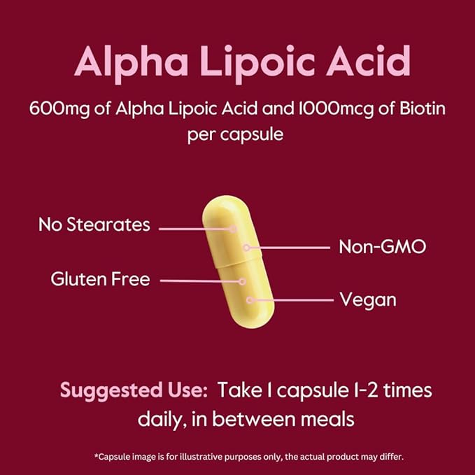 Alpha Lipoic Acid 600mg (per Capsule) with Biotin to Enhance Absorption (120 Vegetarian Capsules) No Fillers - No Stearates - No Flow Agents