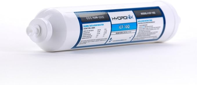 Hydronix ICF-10Q/3 Inline Post Activated Carbon Water Filter Replacement Cartridge with 1/4-Inch Quick Connect for Refrigerator, Ice Maker, RO Reverse Osmosis System, 2000 Gallons (3 Pack)