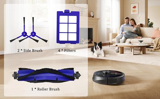 X8 Filters & Replacement Parts Kit for Eufy RoboVac X8 / X8 Hybrid – Washable & Reusable, 1 Roller Brush, 2 Side Brushes, 4 HEPA Filters – Compatible with Eufy X8 Robot Vacuum Cleaner