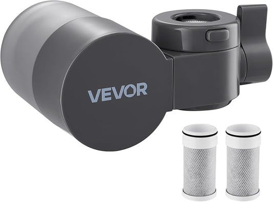 VEVOR Faucet Mount Water Filter, Horizontal Water Purifier for Sink Tap, NSF Certified Carbon Fiber Filter, Removes Chlorine Lead with 3 Filters, Fits Most Kitchen or Bathroom Faucets, Gray