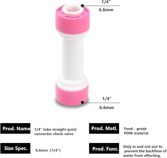 1/4 inch Quick Connect one Way Check Valve for RO purifiers Water Reverse Osmosis System,5 PCS