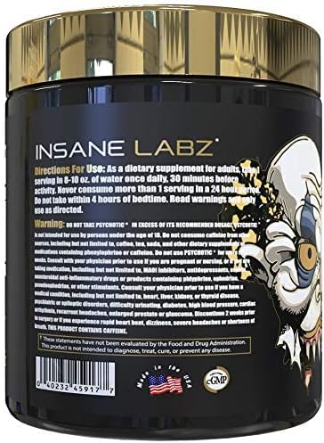 Insane Labz Psychotic Gold, High Stimulant Pre Workout Powder, Extreme Lasting Energy Focus, Pumps and Endurance with Beta Alanine, DMAE Bitartrate, NO Booster (35 Servings, Cherry Bomb)