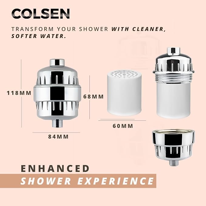 COLSEN Shower head Filter – Universal Bath Water softener for tub 15 stage filtration system handheld purifier for hard water, removes fluoride, chlorine, calcium with vitamin c improves nails & hair