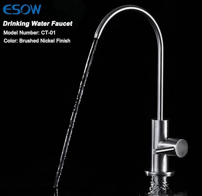 ESOW Kitchen Water Filter Faucet, 100% Lead-Free Drinking Water Faucet Fits Most Reverse Osmosis Units or Water Filtration System in Non-Air Gap, Stainless Steel 304 Body Brushed Nickel Finish