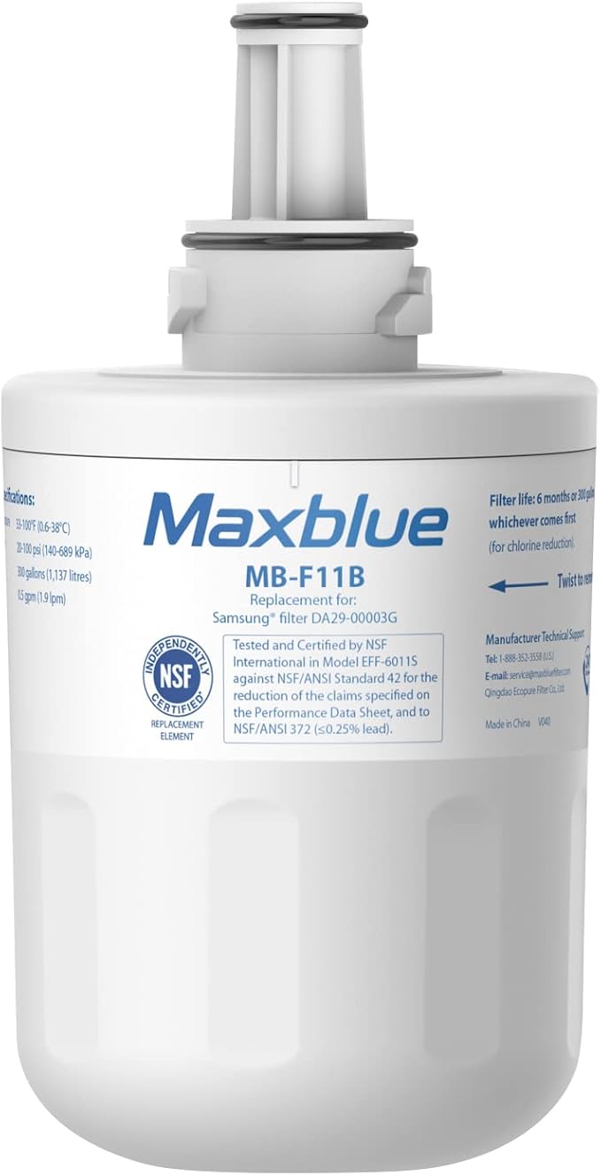 Maxblue DA29-00003G Refrigerator Water Filter, Replacement for Samsung DA29-00003G, DA29-00003B, Aqua-Pure Plus, RFG237AARS, DA29-00003F, HAFCU1, RFG297AARS, WFC2201, 1 Filter