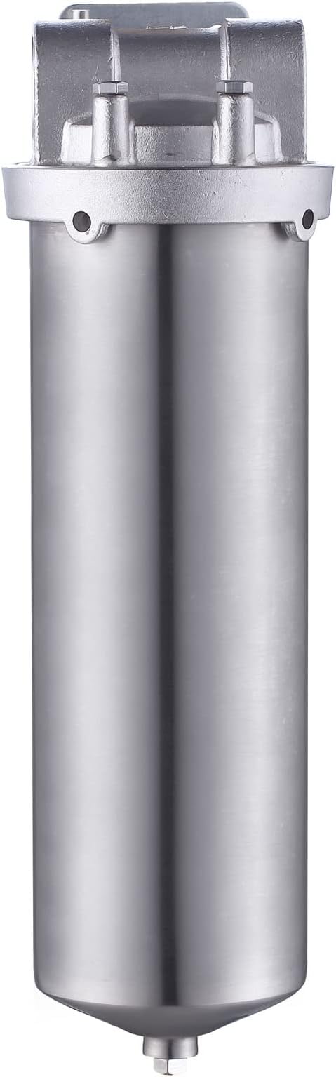 Amwater NSF/ANSI 42 Certification Stainless Steel Filter Housing for 10" Filter Cartridge, 3/4NPT Water Filter Housing for Whole House Water Purification of Stainless Steel 304