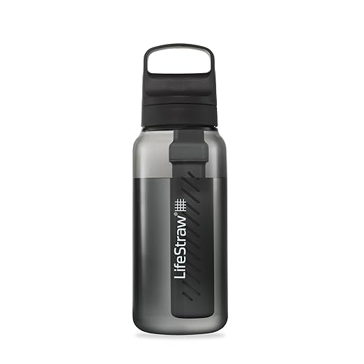LifeStraw Go Series – BPA-Free Water Filter Bottle for Travel and Everyday use removes Bacteria, parasites and microplastics, Improves Taste, 1L Nordic Noir