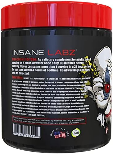 Insane Labz Psychotic, High Stimulant Pre Workout Powder, Extreme Lasting Energy, Focus and Endurance with Beta Alanine, Creatine Monohydrate DMAE, 35 Srvgs (Gummy Candy)