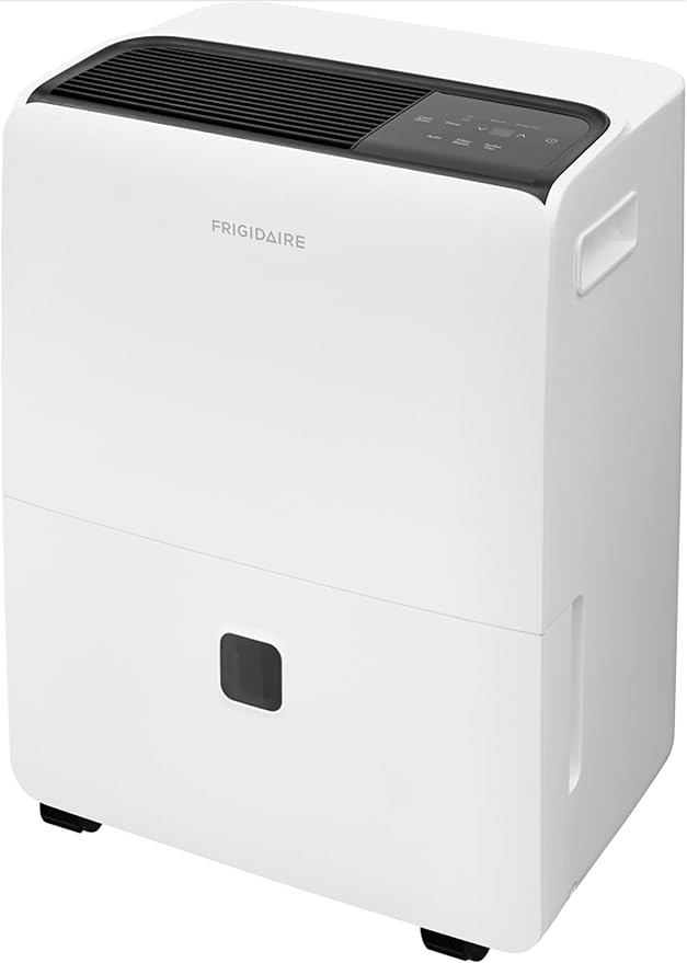 Frigidaire 60-Pint Portable Dehumidifier with Built-In Pump for Large Rooms & Basements, Custom Humidity Control, Auto Shut Off, White