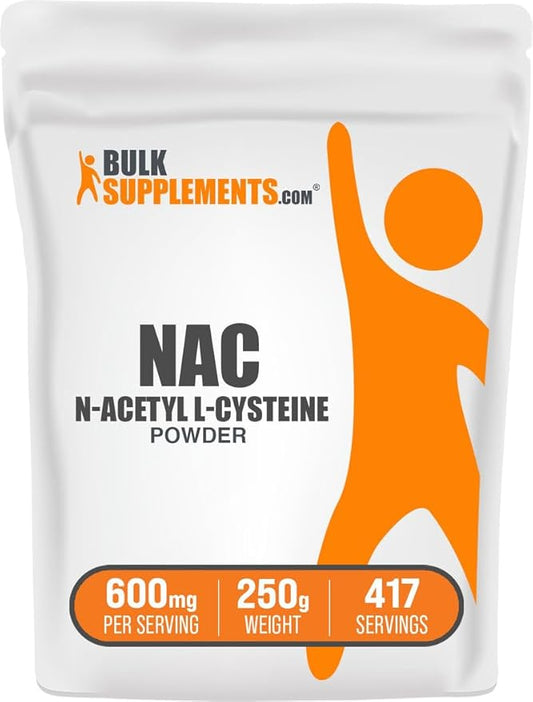 BulkSupplements.com NAC Powder - N-Acetyl Cysteine 600mg, NAC Supplement - Antioxidant Support, Gluten Free - 600mg per Serving, 417 Servings, 250g (8.8 oz) (Pack of 1)