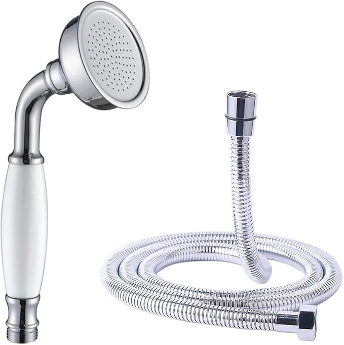 HOMEDEC Vintage Handheld Shower Head with 59inch Flexible Hose High-Pressure Antique Rain Showerhead Combo Replacement No Wand Holder, Round Telephone Shape, Chrome