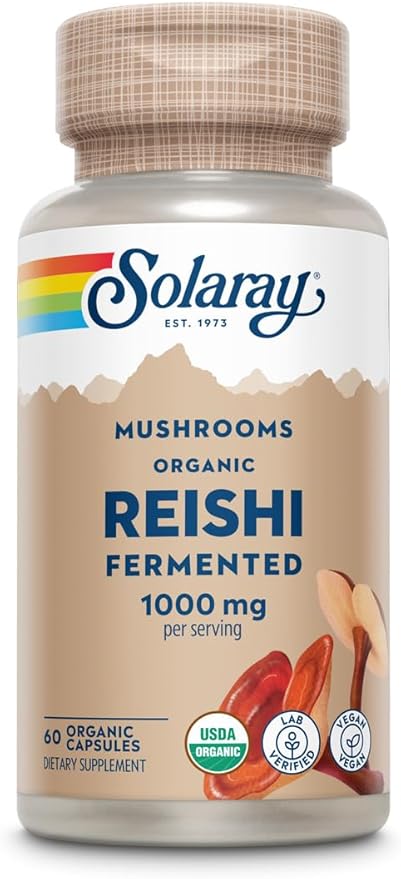 SOLARAY Fermented Reishi Mushroom 500mg | Healthy Immune, Heart & Brain Function Support | Energy & Mood Supplement | 60 VegCaps