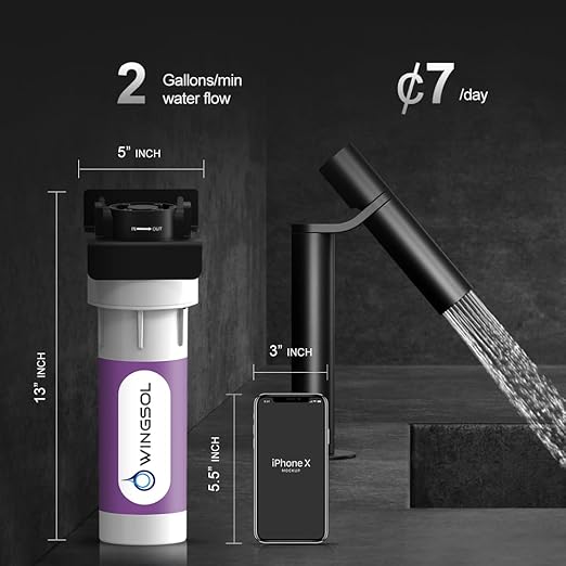 WINGSOL Under Sink Water Filter NSF/ANSI 42, Reduce 99.99% Chlorine, PFAS, PFOA/PFOS, Bad Taste & Odor, Sediment, Quick Change, Life Indication, 6K-Gallon Water Filtration System