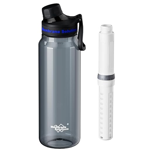 Membrane Solutions C3 Filtered Water Bottle, 36oz BPA-Free Bottle with Replaceable ACF+UF Filter Cartridge, Portable Water Filter, Travel, Hiking & Camping for Drinking Water Anywhere(Grey)
