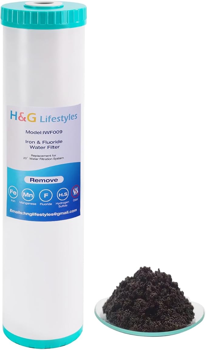 H&G Lifestyles 4.5 x 20 Iron Fluoride Water Filter Cartridge, Reduce Iron Manganese Fluoride,Replacement for Any 20" Whole House Water Filters System