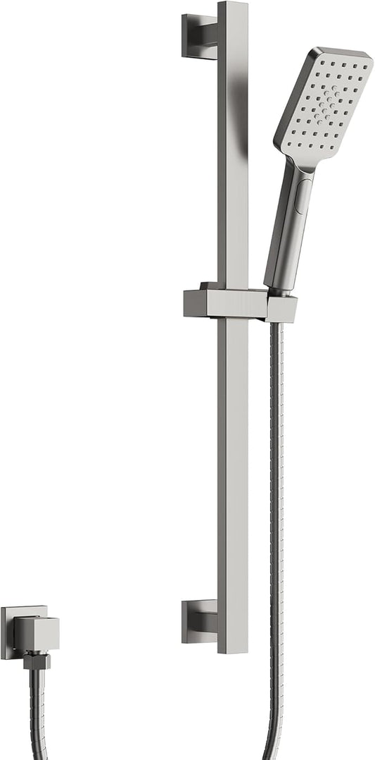 EVESTEIN Adjustable Hand Held Shower with Slide Bar, 3-Function Handshower Head with Hose, Brushed Nickel