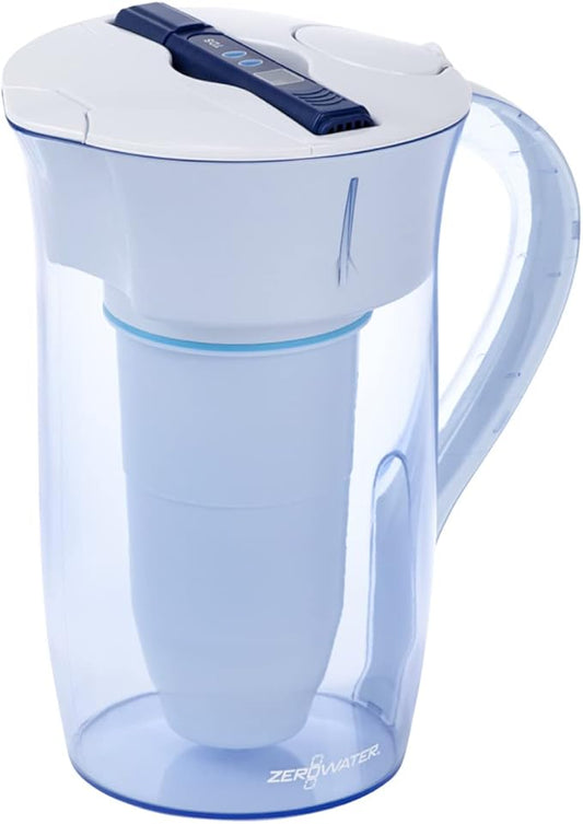 ZeroWater 10-Cup Round 5-Stage Water Filter Pitcher Dispenser with 5-Stage 0 TDS Zero Water Filter – IAPMO Certified to Reduce Metals, Chlorine, Lead, Chromium, and Forever Chemicals PFOA/PFOS
