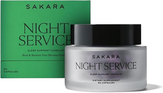 SAKARA Night Service Sleep Support Capsules – Natural Sleep Aid with Magnesium Glycinate, GABA & 5-HTP for Calming, Deep Rest, Better Sleep & Muscle Relaxation – Non-Habit Forming– 60 Capsules