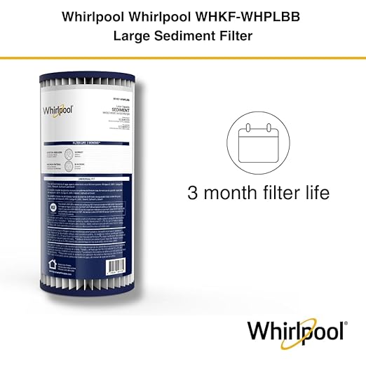 Whirlpool WHKF-WHPLBB Whole House Large Capacity Pleated Sediment Filter, NSF Certified 20-30 Micron Reduces Sand, Soil, Silt & Rust, Fits 4.5" Diameter Standard Home Water Filter Housings