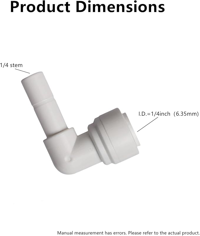 Water Pipe Stem Elbow Connector for 1/4" Tubing 90 degree elbow Push to Connect Plastic Quick Fittings for Reverse Osmosis System(Pack of 10)