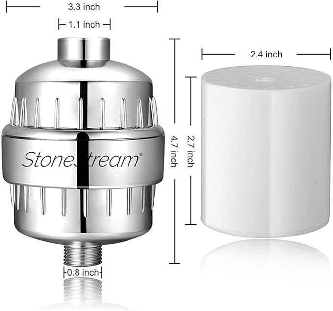Shower Filter for Hard Water- Original StoneStream Shower Head Filter with Vitamin C and Activated Charcoal to Remove Chlorine, Heavy Metals and More- for Dry Skin and Hair