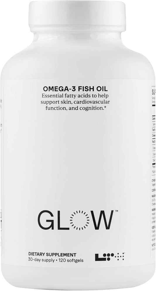 Glow Omega-3 Fish Oil - Trusted by Life Time Fitness Members - NSF Certified for Sport - Supports Brain & Heart Health - Aids Healthy Skin, Hair & Nails - Gluten Free & Soy Free - 30 Servings