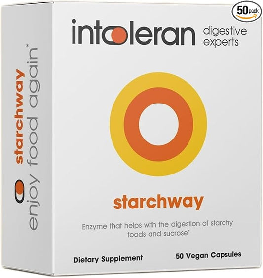 Starchway Digestive Enzymes - 50 capsules | Supplement for Starch & Sucrose Intolerance | Helps Digest Sugars & Starchy Foods | Invertase & Gluco-Amylase Enzymes | Pure & Vegan | Low FODMAP