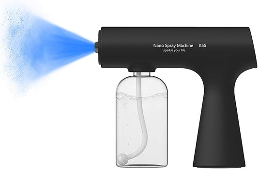 Handheld Rechargeable ULV Nano Mist Mister with Blue Light Electrostatic Technology, Portable Barbershop Humidifier for Hair Salons, Home, Office & Car Wireless Atomizer for Air Refresh(K5SPro Black)