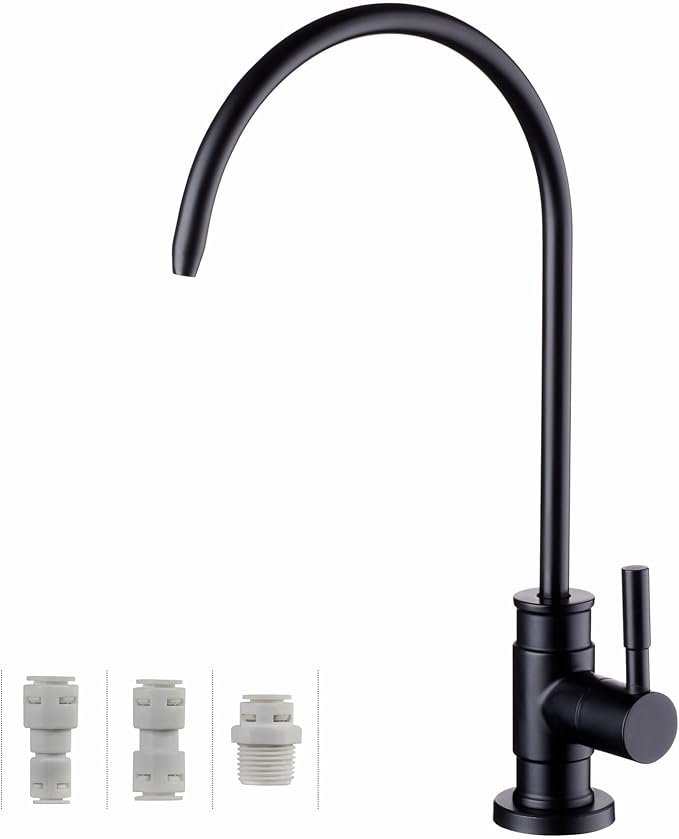 Matte Black Drinking Water Faucet for Reverse Osmosis Filtration System - Leadless Stainless Steel Kitchen Bar Sink Non Air Gap RO Filter