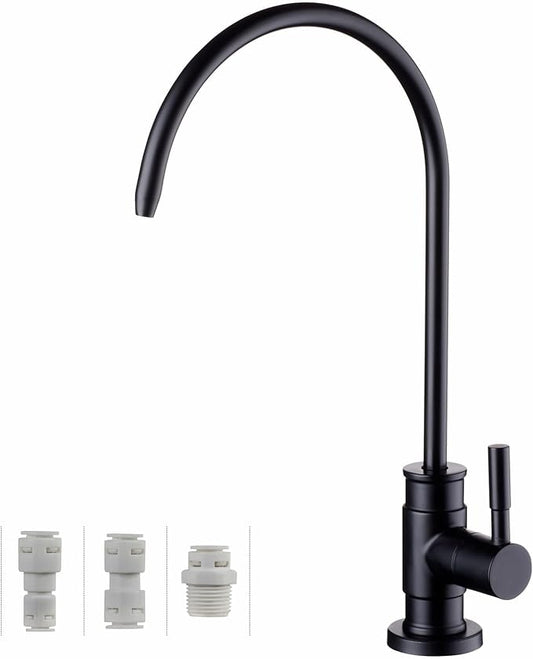 Matte Black Drinking Water Faucet for Reverse Osmosis Filtration System - Leadless Stainless Steel Kitchen Bar Sink Non Air Gap RO Filter
