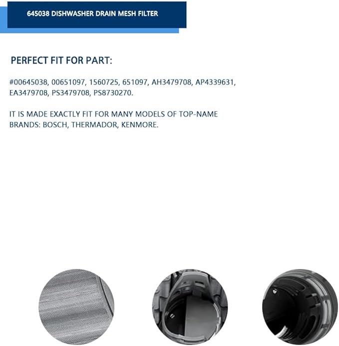 Bosch Dishwasher Filter Replacement - Fits Bosch, Kenmore, Thermador Dishwashers - Replaces 00651097, 1560725
