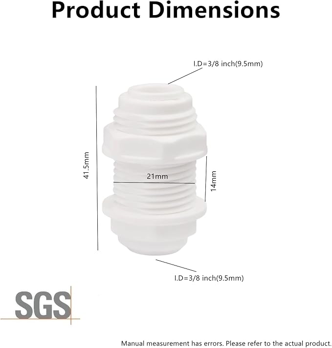 3/8" Bulkhead Connector Include end Plug- Push to Connect Fitting for RO Reverse Osmosis Systems, 3/8" OD Tube, Water Filter & Plumbing Quick Connect Adapter (5 PCS)