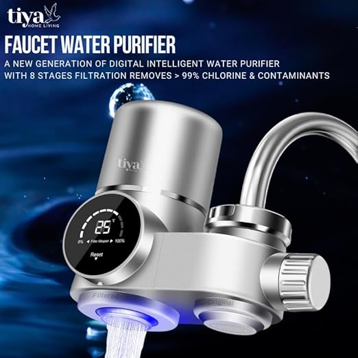 Faucet Mount Water Filter- Smart LED Display | Advanced UV Blue Light Purification Indicator | Reduce Lead Chlorine | Tap Water Purifier Fits Standard Faucets - Includes 1 Filter