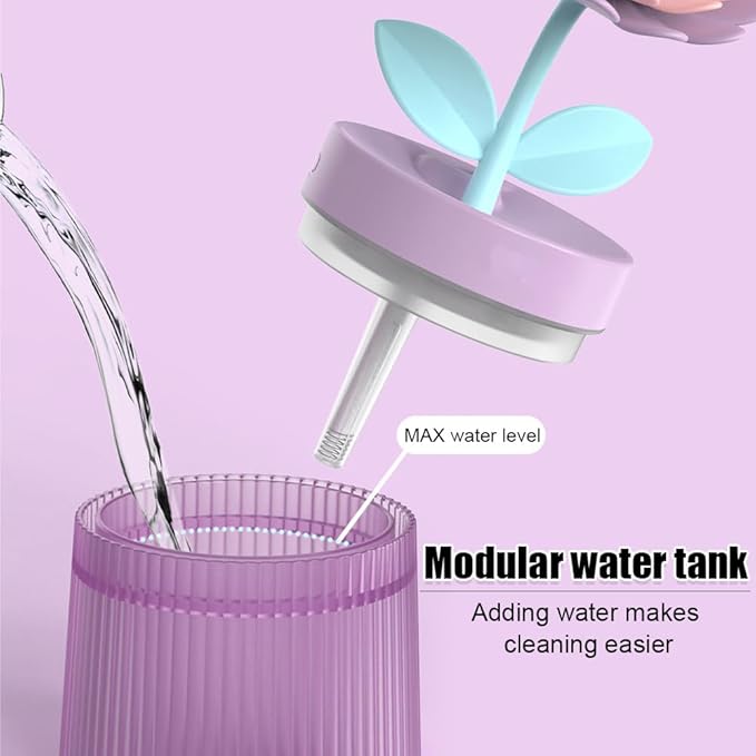 Flower Mist Humidifier, 260ML Mini Desk Humidifier 2 Misting Modes Auto-Off Portable Humidifier with Colorful Light for Car Office Home Bedroom