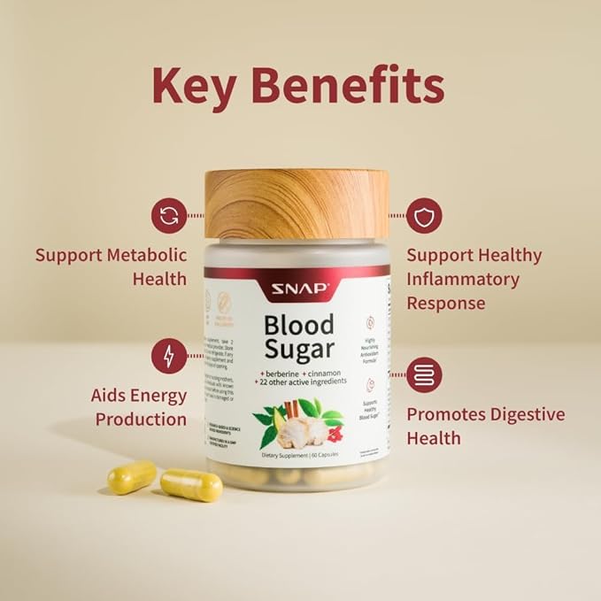 Snap Supplements Blood Sugar Blend, CoQ10, Cinnamon, Alpha Lipoic Acid and Gymnema, Sugar Free, 60 Capsules, 2 Pack