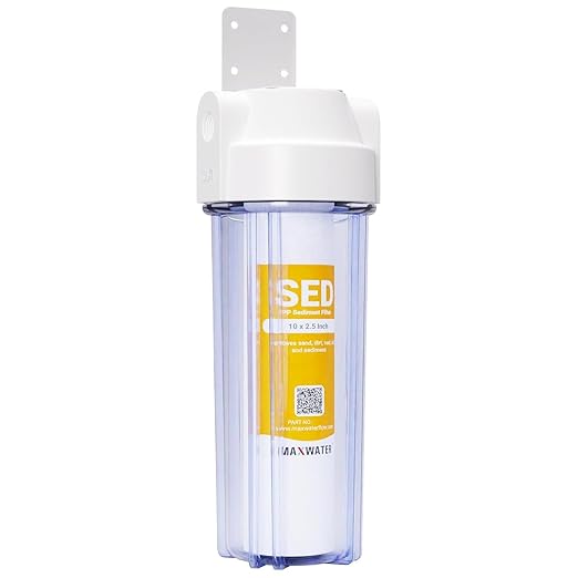 Max Water Whole House Water Filter 10 inch Housing for Under Sink RO Water Filtration System w/PP Sediment Water Filter 5 Micron, 3/4 NPT, Wrench + Bracket