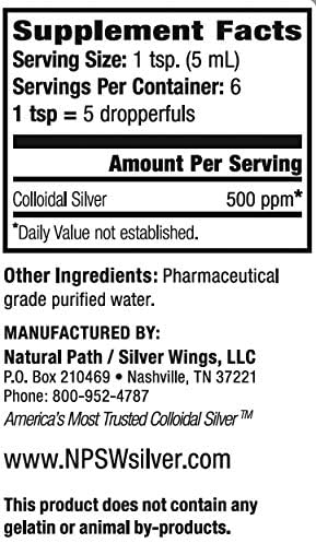 Natural Path Silver Wings Colloidal Silver 500PPM, Amber Brown Liquid Immune Support, 1 Fl Oz (Pack of 1)