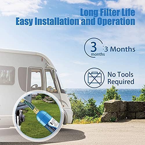 4 Packs of RV Inline/Marine Water Filter With Flexible Hose Protector, NSF Certified, Dedicated for Gardening, RVs, Campers, Trailer, Compatible with 40043 KDF Filter