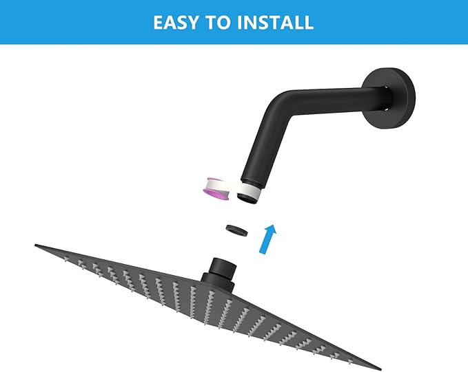 Lordear Rain Shower Head 8 Inch Square High Pressure Waterfall Shower Head Ultra Thin 304 Stainless Steel Shower Head with 100 Silicone Nozzles,Matte Black