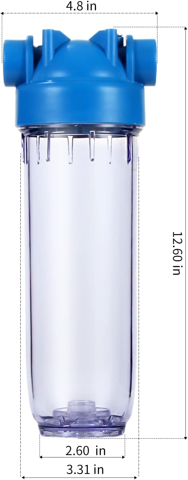 Geekpure 10-Inch Whole House Clear Filter Housing - 3/4" NPT Brass Port-Fit for 2.5" x 10" Filters (3)