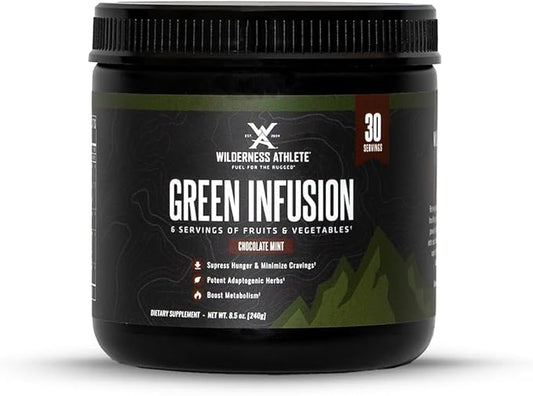 Wilderness Athlete - Green Infusion | Supergreen Superfood Power Greens Powder - Wheatgrass Powder with Astragalus Root, Green Tea Extract, & Chlorella - 30 Serving Tub (Chocolate Mint)
