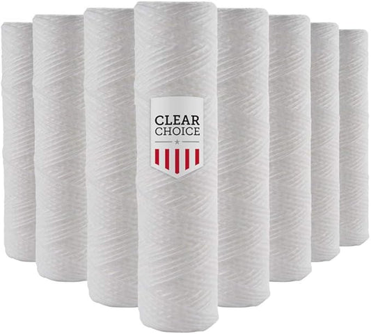 Clear Choice Sediment Water Filter 5 Micron 10 x 2.50" Water Filter Cartridge Replacement 10 inch RO System DEV910908, 155071-43 CW-5 CW-MF WP-5 WP5, 8-Pk