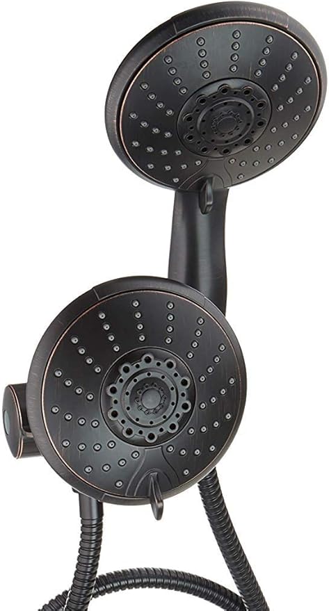Anti-Clog High Pressure Large Oil Rubbed Bronze Dual Shower Head 5-inch 5-Settings Shower Head with Handheld Spray Combo + 5 Foot Stainless Steel Shower Hose w/ BRASS connectors