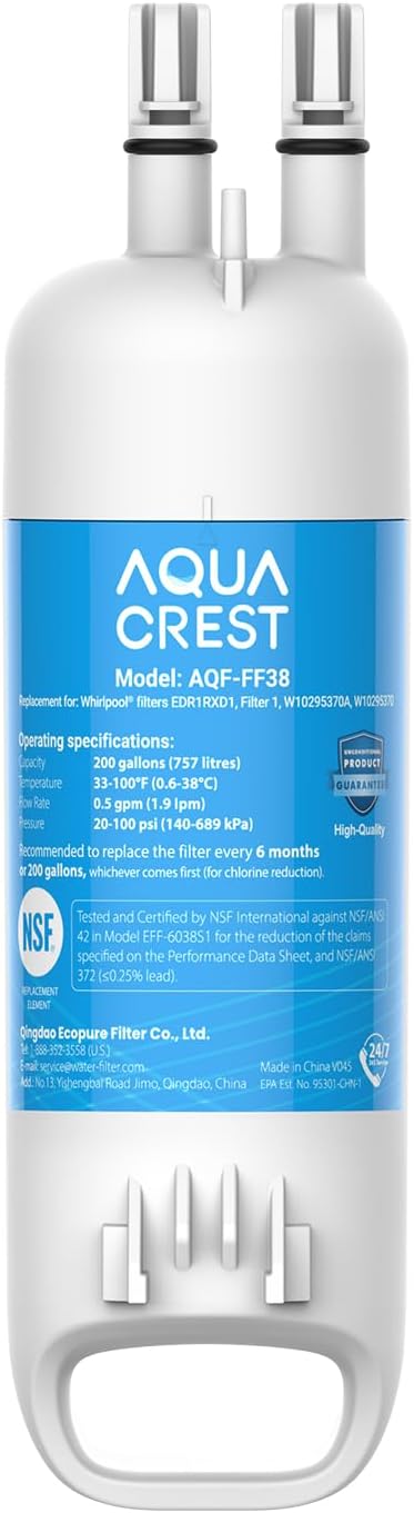 AQUA CREST EDR1RXD1 Replacement for W10295370A, Everydrop® Filter 1, EDR1RXD1B, P8RFWB2L, P4RFWB, Kenmore® 46-9081, 46-9930, Refrigerator Water Filter, 1 Filter