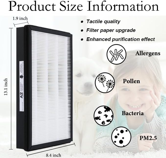A2 Size H13 True HEPA Replacement Filter, Compatible with Filtrete Room Air Purifier Devices FAP-C02-A2, FAP-C03-A2, FAP-T03-A2, Part # 1150101, 2 HEPA + 2 Carbon pre-filters, 2 Pack