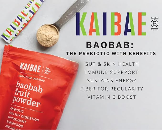 KAIBAE Premium Organic Baobab Powder I Prebiotic Gut Health, Intermittent Fasting, Immunity, Hydration | Vitamin C, Polyphenols, Minerals | Fiber Supplement | 8 oz.